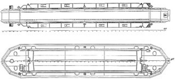 Несамоходная опрокидывающаяся шаланда грузоподъемностью 50 т. (проект 1402)